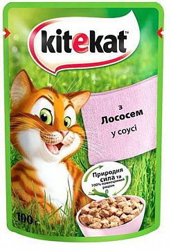 Вологий корм "Kitekat" з лососем в соусі, для дорослих котів 100 г