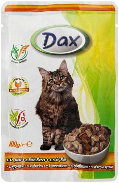 Вологий корм "Dax" з м'ясом курки, для дорослих котів 100 г 24 шт