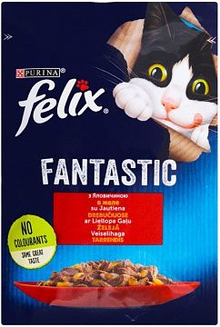 Вологий корм "Felix" Fantastic з яловичиною в желе, для дорослих котів 85 г 26 шт