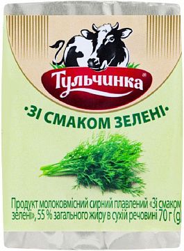 Продукт сирний плавлений зі смаком зелені 55% "Тульчинка" брикет 70 г