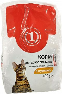 Сухий корм "ТМ 1" з куркою, для котів 400 г
