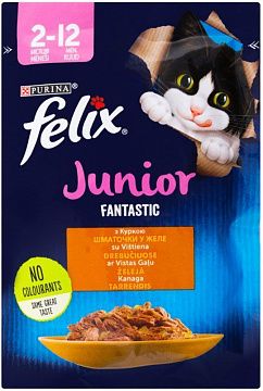 Вологий корм "Felix" Junior Fantastic з куркою в желе, для кошенят 85 г 26 шт