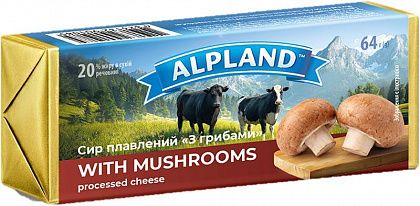 Сир плавлений "ALPLAND" з грибами брикет 64 г 20%