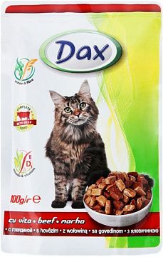 Вологий корм "Dax" з м'ясом яловичини, для дорослих котів 100 г 24 шт