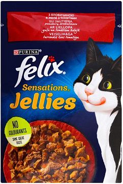 Вологий корм "Felix" Sensations Jellies з яловичиною та томатами в желе, для дорослих котів 85 г 26 шт