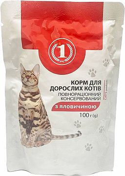 Вологий корм "ТМ 1" з яловичиною, для дорослих котів 100 г