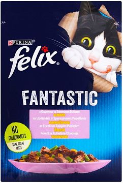 Вологий корм "Felix" Fantastic з фореллю та зеленими бобами в желе, для дорослих котів 85 г 26 шт