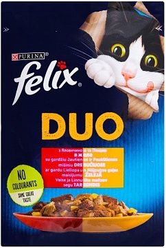 Вологий корм "Felix" Duo з яловичиною та птицею в желе, для дорослих котів 85 г 26 шт